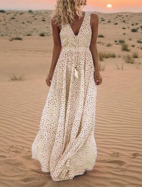 Clearance Women's Maxi Dress A Line Dress Slip Dress Casual Outdoor Going out Regular Fit Polka Dot Sleeveless Spaghetti Strap Light Blue White Pink Beige Summer Women Vacation Dresses