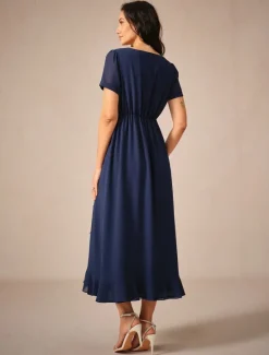 Best Women's Maxi Dress A Line Dress Elegant Formal Wedding Wedding Guest Loose Fit Solid Color Short Sleeve Asymmetrical V Neck Summer Spring Women Cocktail Dress