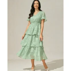 Best Women's Maxi Dress A Line Dress Elegant Formal Flutter Sleeve Wedding Guest Cocktail Party Regular Fit Plain Short Sleeve V Neck Summer Women Cocktail Dress