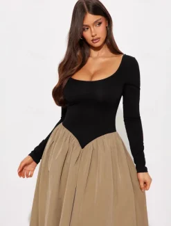 Hot Women's Maxi Dress Backless Dress Elegant Party Birthday Vacation Party Daily Regular Fit Solid Color Long Sleeve U Neck Summer Spring Fall Women Cocktail Dress