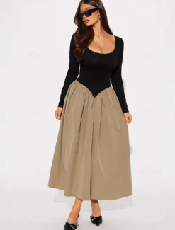 Hot Women's Maxi Dress Backless Dress Elegant Party Birthday Vacation Party Daily Regular Fit Solid Color Long Sleeve U Neck Summer Spring Fall Women Cocktail Dress