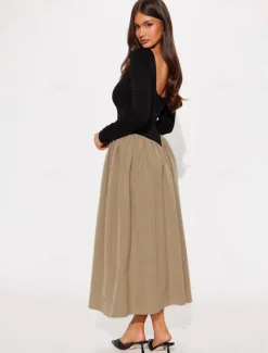 Hot Women's Maxi Dress Backless Dress Elegant Party Birthday Vacation Party Daily Regular Fit Solid Color Long Sleeve U Neck Summer Spring Fall Women Cocktail Dress