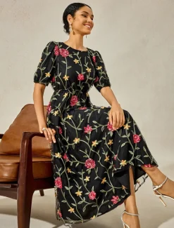 Best Women's Maxi Dress Dress A Line Dress Elegant Stylish Puff Sleeve Vacation Daily Loose Fit Floral Short Sleeve Crew Neck Summer Women Chiffon Dresses