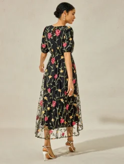 Best Women's Maxi Dress Dress A Line Dress Elegant Stylish Puff Sleeve Vacation Daily Loose Fit Floral Short Sleeve Crew Neck Summer Women Chiffon Dresses