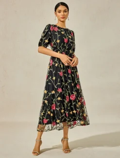 Best Women's Maxi Dress Dress A Line Dress Elegant Stylish Puff Sleeve Vacation Daily Loose Fit Floral Short Sleeve Crew Neck Summer Women Chiffon Dresses
