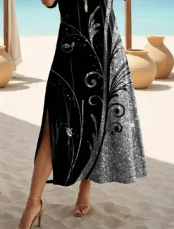 Women's Maxi Dress Dress Long Sleeve Boho Dress Elegant Vintage Butterfly Sleeve Vacation Beach Regular Fit Floral Graphic Short Sleeve Crew Neck Spring Fall Women Spring Dresses|T Shirt Dresses