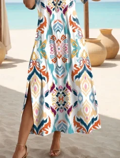 Outlet Women's Maxi Dress Black Dress Long Sleeve Boho Dress Elegant Vintage Butterfly Sleeve Vacation Beach Regular Fit Floral Graphic Vintage Short Sleeve Crew Neck Blue Purple Orange Summer Women T Shirt Dresses
