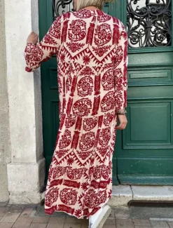 Discount Women's Maxi Dress Boho Dress Elegant Stylish Vacation Daily Regular Fit Graphic Long Sleeve Shirt Collar Red Blue Green Summer Spring Fall Women Floral Dresses