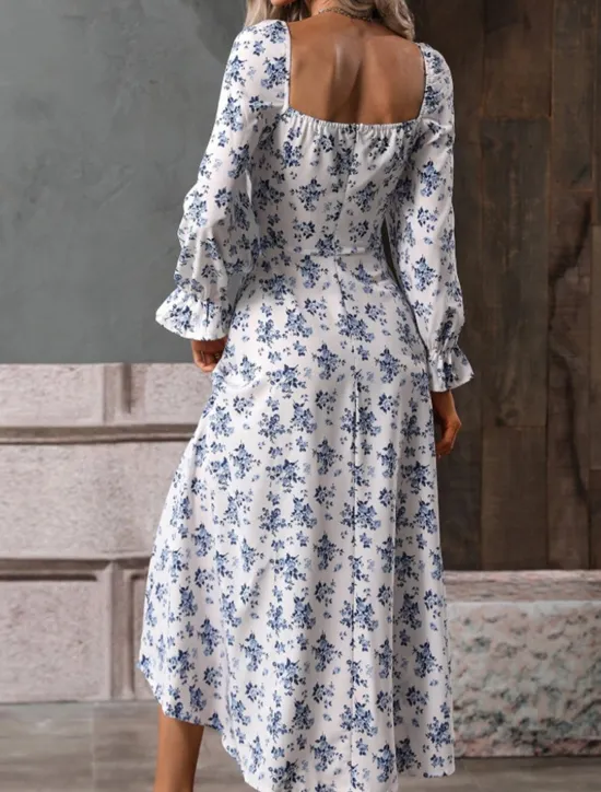 Outlet Women's Maxi Dress Casual Dress Swing Dress A Line Dress Summer Dress Streetwear A Line Vacation Street Holiday Regular Fit Floral Long Sleeve Square Neck White Blue Purple Gold Summer Women Spring Dresses