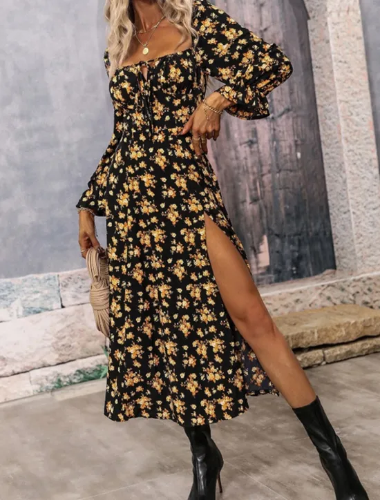Outlet Women's Maxi Dress Casual Dress Swing Dress A Line Dress Summer Dress Streetwear A Line Vacation Street Holiday Regular Fit Floral Long Sleeve Square Neck White Blue Purple Gold Summer Women Spring Dresses