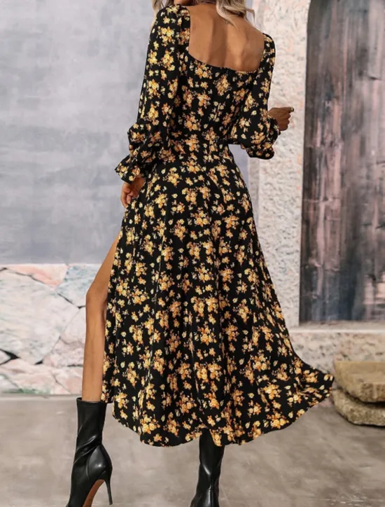 Outlet Women's Maxi Dress Casual Dress Swing Dress A Line Dress Summer Dress Streetwear A Line Vacation Street Holiday Regular Fit Floral Long Sleeve Square Neck White Blue Purple Gold Summer Women Spring Dresses