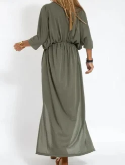Outlet Women's Maxi Dress Casual Dress A Line Dress Stylish Basic Casual Vacation Daily Regular Fit Plain Half Sleeve V Neck Black Army Green Summer Spring Women T Shirt Dresses