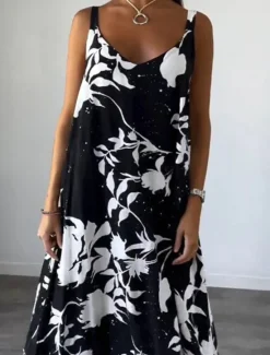 Online Women's Maxi Dress Casual Dress Slip Dress Stylish Casual Vacation Daily Regular Fit Floral Sleeveless Strap Black White Yellow Summer Women Spring Dresses