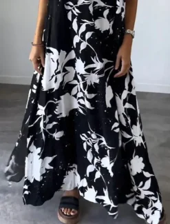 Online Women's Maxi Dress Casual Dress Slip Dress Stylish Casual Vacation Daily Regular Fit Floral Sleeveless Strap Black White Yellow Summer Women Spring Dresses