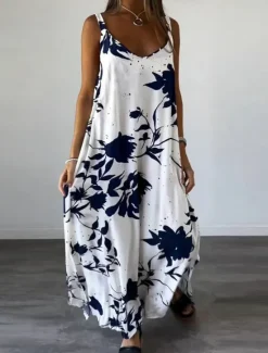 Online Women's Maxi Dress Casual Dress Slip Dress Stylish Casual Vacation Daily Regular Fit Floral Sleeveless Strap Black White Yellow Summer Women Spring Dresses