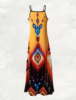 Women's Maxi Dress Casual Dress A Line Dress Slip Dress Bohemia Vacation Vintage Vacation Daily Regular Fit Geometric Sleeveless V Neck Summer Women Sundresses