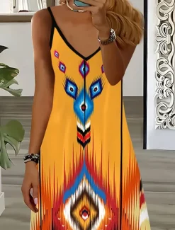 Women's Maxi Dress Casual Dress A Line Dress Slip Dress Bohemia Vacation Vintage Vacation Daily Regular Fit Geometric Sleeveless V Neck Summer Women Sundresses