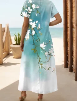 Hot Women's Maxi Dress Casual Dress T Shirt Dress Tee Dress Sundress Hawaiian Date Regular Fit Floral Short Sleeve Crew Neck Black White Purple Orange Summer Women T Shirt Dresses