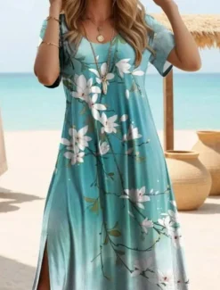 Hot Women's Maxi Dress Casual Dress T Shirt Dress Tee Dress Sundress Hawaiian Date Regular Fit Floral Short Sleeve Crew Neck Black White Purple Orange Summer Women T Shirt Dresses