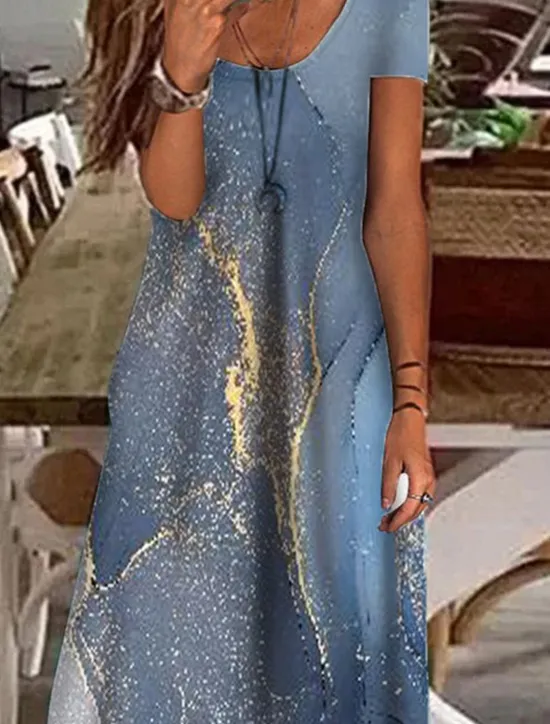 Hot Women's Maxi Dress Casual Dress Shift Dress Elegant Vacation Casual Outdoor Vacation Daily Regular Fit Color Gradient Marble Short Sleeve V Neck Blue Light Blue Summer Spring Women T Shirt Dresses