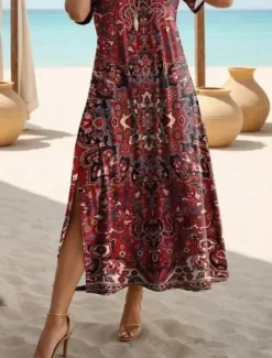 Women's Maxi Dress Casual Dress Casual Daily Loose Fit Geometric Short Sleeve Crew Neck Summer Women Spring Dresses|T Shirt Dresses