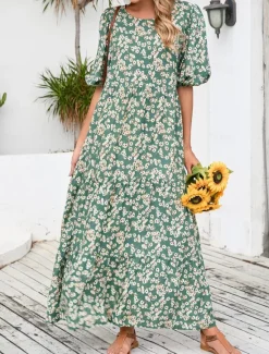 Women's Maxi Dress Casual Dress Swing Dress Boho Chic Dresses Bohemia Cute Stylish Vacation Daily Beach Loose Fit Graphic Ditsy Floral Half Sleeve Crew Neck Summer Spring Fall Women Floral Dresses