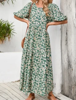 Women's Maxi Dress Casual Dress Swing Dress Boho Chic Dresses Bohemia Cute Stylish Vacation Daily Beach Loose Fit Graphic Ditsy Floral Half Sleeve Crew Neck Summer Spring Fall Women Floral Dresses