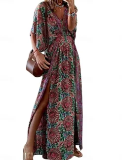 Online Women's Maxi Dress Casual Dress Swing Dress A Line Dress Boho Dress Casual Daily Regular Fit Floral Half Sleeve V Neck Summer Spring Fall Women Floral Dresses