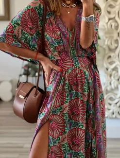 Online Women's Maxi Dress Casual Dress Swing Dress A Line Dress Boho Dress Casual Daily Regular Fit Floral Half Sleeve V Neck Summer Spring Fall Women Floral Dresses