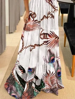 Outlet Women's Maxi Dress Casual Dress Corset Dress A Line Dress Slip Dress Stylish Casual Vacation Daily Regular Fit Floral Leopard Polka Dot Sleeveless Halter Neck Dark Brown Black Yellow Brown Summer Women Vacation Dresses