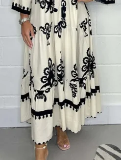 Women's Maxi Dress Casual Dress Boho Chic Dresses Boho Dress Bohemia Stylish Casual Vacation Daily Beach Loose Fit Graphic 3/4 Length Sleeve V Neck Black Red Green Beige Summer Spring Women Floral Dresses|Spring Dresses