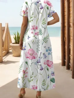 Online Women's Maxi Dress Casual Dress T Shirt Dress Tee Dress Sundress Streetwear Maxi Street Holiday Date Regular Fit Floral Short Sleeve Crew Neck Black White Pink Orange Summer Women T Shirt Dresses