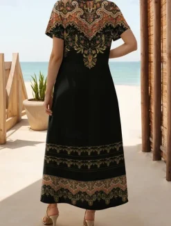 Online Women's Maxi Dress Casual Dress T Shirt Dress Tee Dress Sundress Streetwear Maxi Street Holiday Date Regular Fit Floral Short Sleeve Crew Neck Black White Pink Orange Summer Women T Shirt Dresses