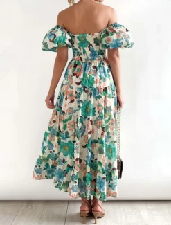 Clearance Women's Maxi Dress Casual Dress Swing Dress A Line Dress Stylish Casual Vacation Daily Regular Fit Floral Short Sleeve Off Shoulder Blue Green Summer Women Vacation Dresses