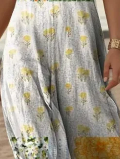 New Women's Maxi Dress Casual Dress A Line Dress Stylish Casual Vacation Daily Regular Fit Floral Short Sleeve V Neck White Orange Green Gray Summer Spring Women Spring Dresses|Vacation Dresses