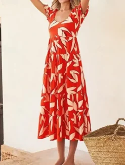 Discount Women's Maxi Dress Casual Dress Casual Loose Fit Graphic Short Sleeve Crew Neck Magenta Dark Red Red Blue Summer Women Floral Dresses
