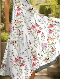 Discount Women's Maxi Dress Casual Dress A Line Dress Summer Dress Elegant Vacation Casual Regular Fit Floral Graphic Short Sleeve Square Neck Red Blue Purple Summer Women Vacation Dresses