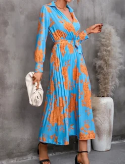 Clearance Women's Maxi Dress Casual Dress Wrap Dress A Line Dress Stylish Casual Vacation Daily Regular Fit Floral Long Sleeve V Neck Yellow Blue Summer Women Spring Dresses