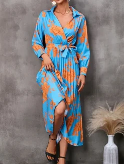 Clearance Women's Maxi Dress Casual Dress Wrap Dress A Line Dress Stylish Casual Vacation Daily Regular Fit Floral Long Sleeve V Neck Yellow Blue Summer Women Spring Dresses
