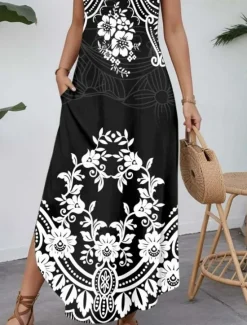 Outlet Women's Maxi Dress Casual Dress Vintage Vacation Regular Fit Paisley Short Sleeve Crew Neck Black Navy Blue Blue Green Summer Women Spring Dresses