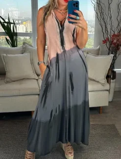 Online Women's Maxi Dress Casual Dress Tank Dress Stylish Casual Vacation Daily Regular Fit Graphic Sleeveless Notched Neck Pink Blue Summer Spring Fall Women Floral Dresses