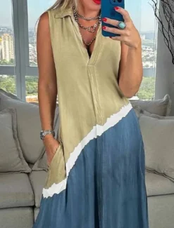 Online Women's Maxi Dress Casual Dress Tank Dress Stylish Casual Vacation Daily Regular Fit Graphic Sleeveless Notched Neck Pink Blue Summer Spring Fall Women Floral Dresses