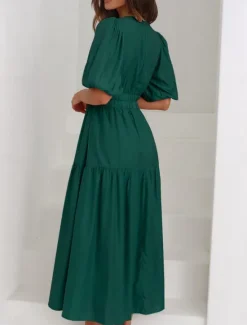Best Women's Maxi Dress Casual Dress A Line Dress Stylish Basic Casual Vacation Daily Regular Fit Plain Half Sleeve V Neck Green Beige Summer Spring Women Cocktail Dress