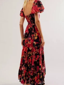 Online Women's Maxi Dress Casual Dress Swing Dress A Line Dress Boho Dress Bohemia Vintage Casual Vacation Daily Regular Fit Floral Short Sleeve V Neck Red Orange Beige Spring Fall Women Spring Dresses