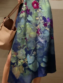 Outlet Women's Maxi Dress Casual Dress Sundress A Line Dress Elegant Vacation Casual Beach Regular Fit Ombre Floral Graphic Short Sleeve V Neck Red Blue Purple Green Summer Spring Women Vacation Dresses