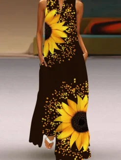 New Women's Maxi Dress Casual Dress Floral Print V Neck Casual Daily Sleeveless Summer Spring Women Spring Dresses