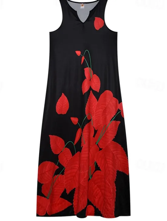 New Women's Maxi Dress Casual Dress Floral Print V Neck Casual Daily Sleeveless Summer Spring Women Spring Dresses