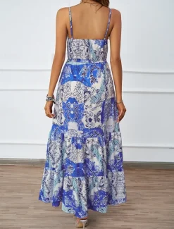 Sale Women's Maxi Dress Casual Dress A Line Dress Slip Dress Boho Dress Bohemia Casual Boho Vacation Daily Regular Fit Floral Sleeveless Strap Blue Green Summer Women Floral Dresses