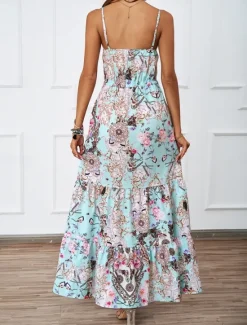 Sale Women's Maxi Dress Casual Dress A Line Dress Slip Dress Boho Dress Bohemia Casual Boho Vacation Daily Regular Fit Floral Sleeveless Strap Blue Green Summer Women Floral Dresses