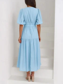 Outlet Women's Maxi Dress Casual Dress Swing Dress Basic Casual Vacation Daily Regular Fit Plain Short Sleeve V Neck Black Green Apricot Light Blue Summer Women Work Dresses